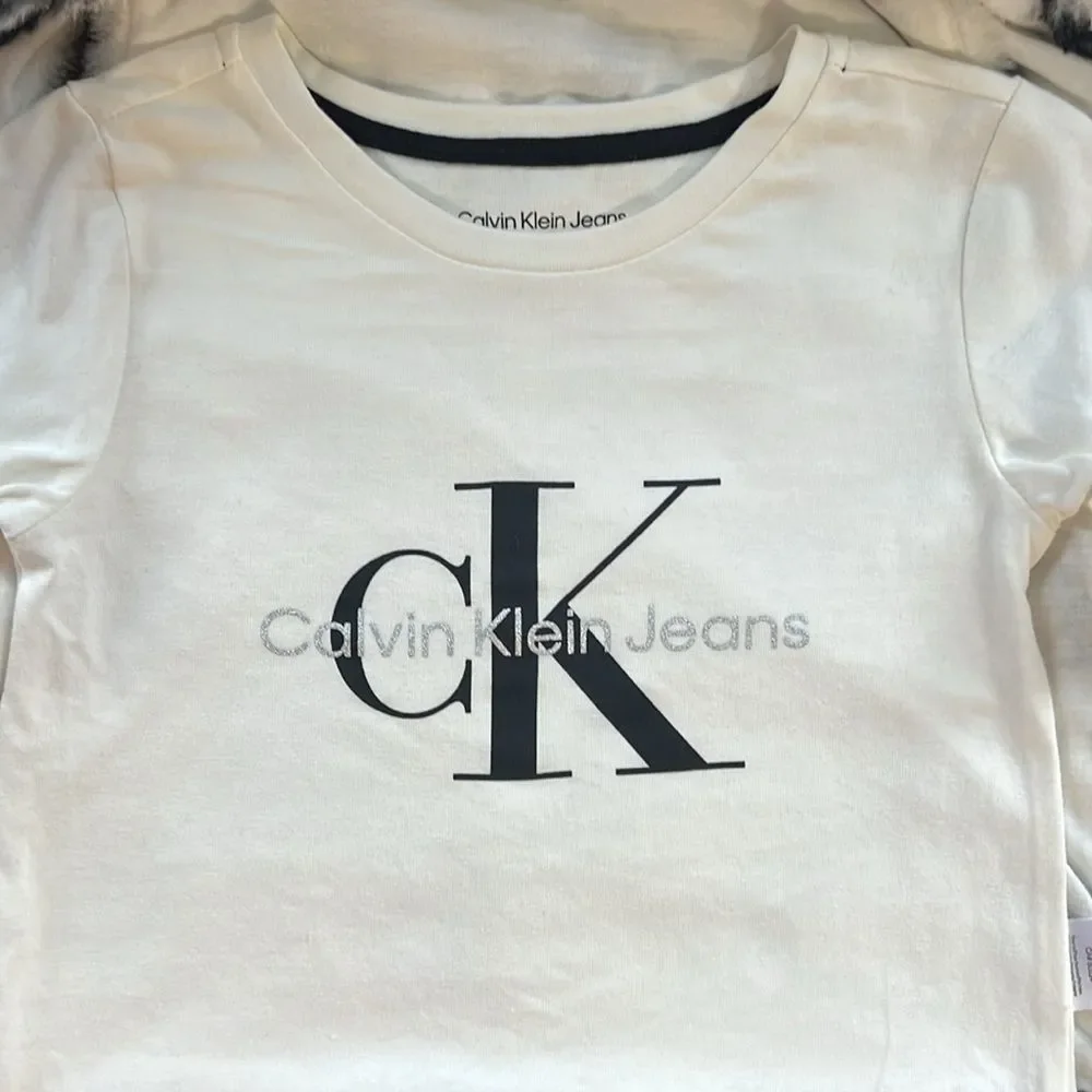 New Calvin Klein Faux Fur Vest with Calvin Klein Long Sleeve Shirt Girls size 5
